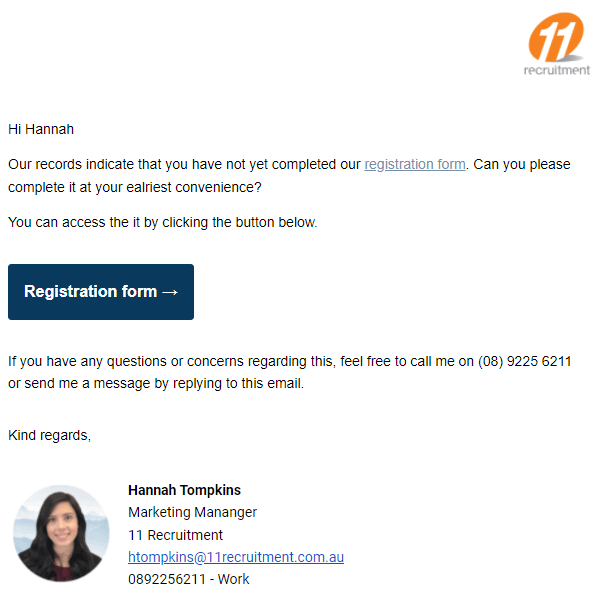 Pre-reg form - post registration reminder