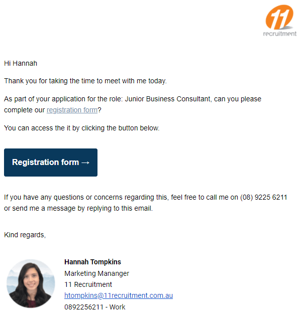 Pre-reg form - post registration email